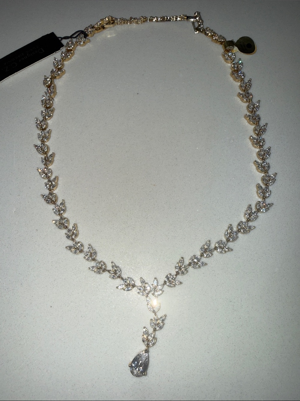 Cubic Zirconia Leaf Drop Necklace in Gold-Tone - Women Jewelry